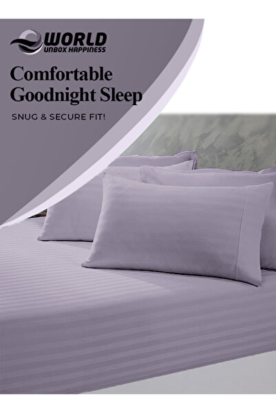 e world unbox happiness 3 Piece Lilac Striped Fitted Bed Sheet Set – Fitted Sheet & 2 Pillowcases