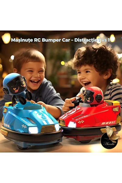 AURALIV Bumper Car Set (2) Remote Control – 360° Drift, LED Lights, Sounds, Low/High Speed, Impac