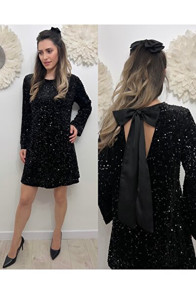 styleFlex Rochie din catifea elastică cu paiete și funda din satin la ceafă