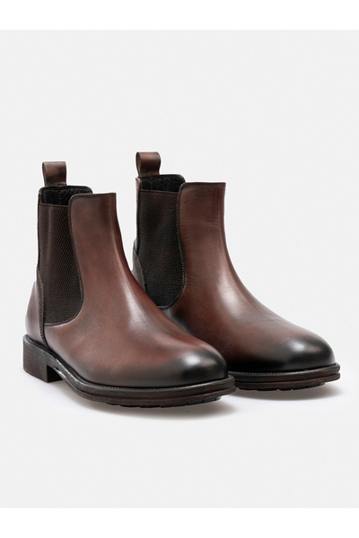 Adam Ayakkabı Antik Kahve Patina Hakiki Deri El Yapımı Tırtıklı Taban Chelsea...