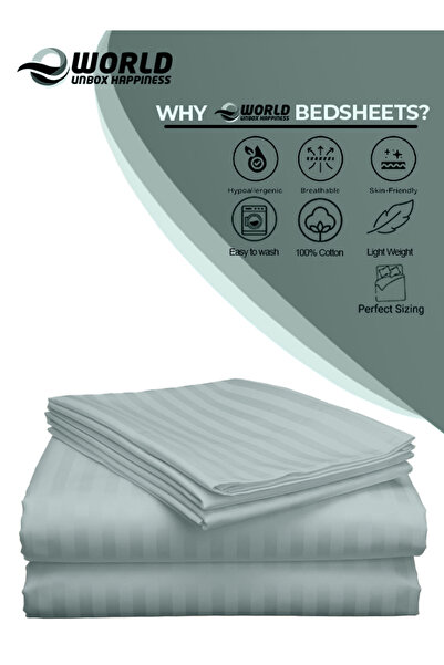 e world unbox happiness 3 Piece Pastel Green Striped Fitted Bed Sheet Set – Fitted Sheet & 2 Pillowcases