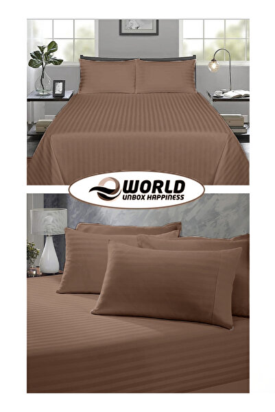 e world unbox happiness 3 Piece Brown Striped Bed Sheet Set – Flat Sheet & 2 Pillowcases