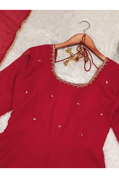 MYSMAR Red Georgette Top Pent & Dupatta - HRT1971 | Red