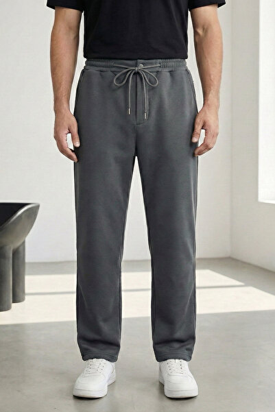TheSeason Anthracite Three Thread Sh Fleece-Lined Comfortable Cut Men's Trousers with Fleece Inside and Elastic Waist