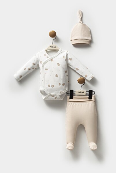 HENGAME Moi Noi Baby Boy 100% Cotton Rabbit Patterned 3-Piece Set, Bodysuit, Pants, Hat Set, Oeko-Tex Certified