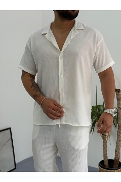 Baycombine35 Short Sleeve Buttoned Wrinkled Fabric Shirt