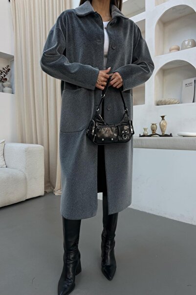 mylove معطف فرو ناعم باللون الرمادي