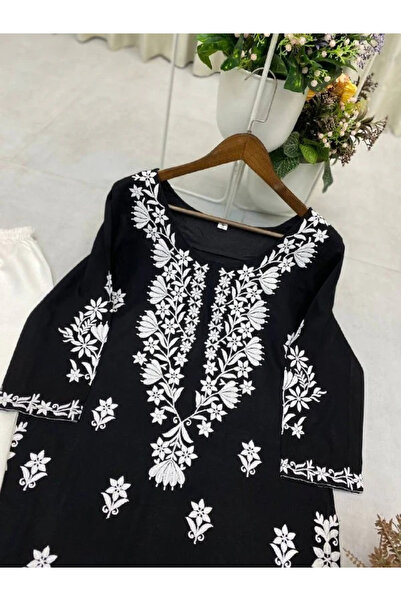 MYSMAR Black Rayon Salwar Kameez & Dupatta - FFT1945 | Black