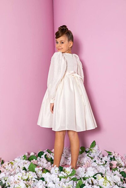 Miss Lorin Kids Pearl Sleeve Satin Children's Dress