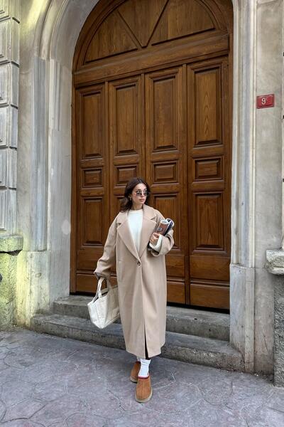 mylove معطف بزر واحد باللون البيج