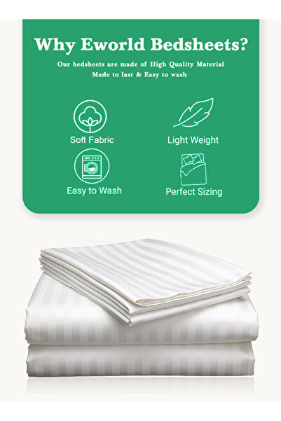 e world unbox happiness 3 Piece White Striped Fitted Bed Sheet Set – Fitted Sheet & 2 Pillowcases