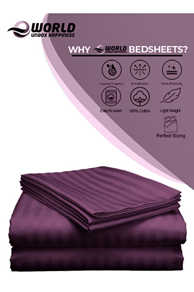 e world unbox happiness 3 Piece Purple Striped Fitted Bed Sheet Set – Fitted Sheet & 2 Pillowcases
