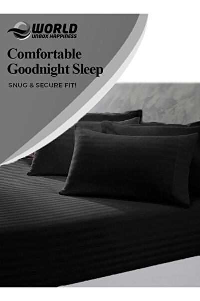 e world unbox happiness 3 Piece Black Striped Fitted Bed Sheet Set – Fitted Sheet & 2 Pillowcases