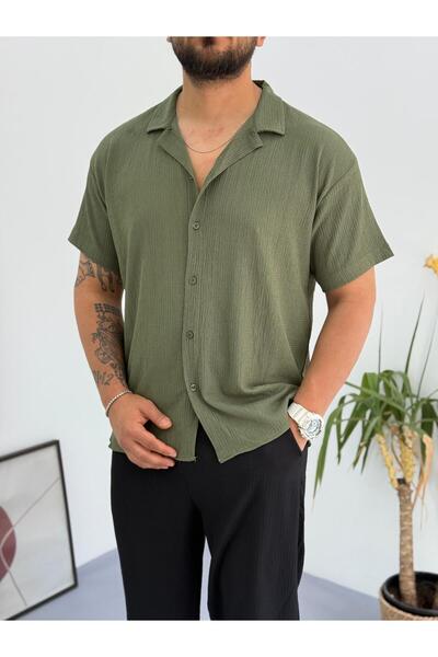 Baycombine35 Short Sleeve Buttoned Wrinkled Fabric Shirt