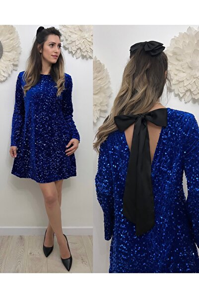 styleFlex Rochie din catifea elastică cu paiete și funda din satin la ceafă