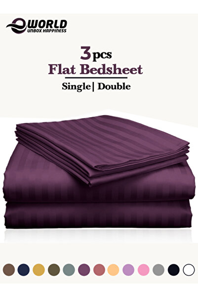 e world unbox happiness 3 Piece Purple Striped Bed Sheet Set – Flat Sheet & 2 Pillowcases