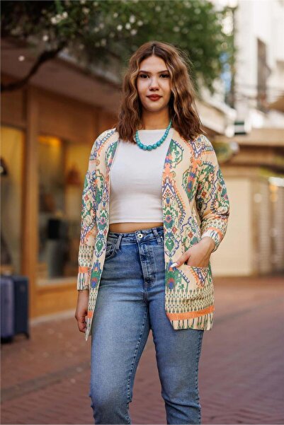 Miss Boheme Yellow Color Rug Patterned Cardigan