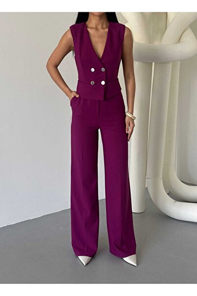Milamia Women's Belted Button Detailed Fabric Jumpsuit