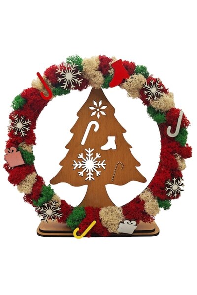 OEM Christmas / Holiday Wreath with Stabilized Moss and Fir – Handmade Decoration, Light Beige, 20 cm