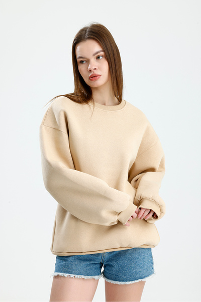 vikitekno Women's Crew Neck Side Pocket Basic Oversized Sweatshirt