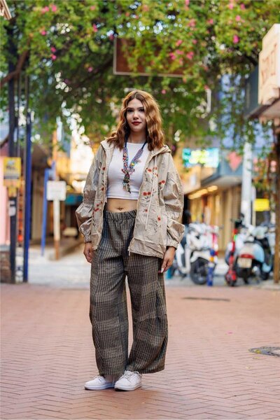 Miss Boheme Khaki Color Checkered Casual Pants