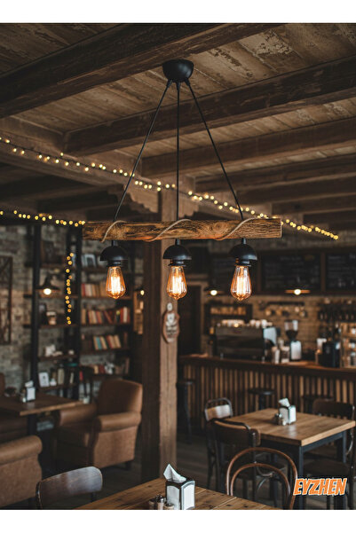 Eyzhen Doğal Ahşap , 3 Lü Eskitme Sarkıt El Yapımı Ahşap Avize Kafe Ev Balkon Ofis Dekoru