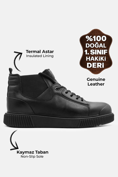 DeriWorld Cizme pentru bărbați din piele naturală, cu talpă anti-alunecare, c...