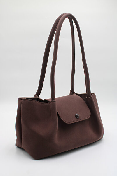 LASSO Women's Suede Nubuck Magnet Closure Hand, Arm and Shoulder Bag with Inner Compartment and Button Detail