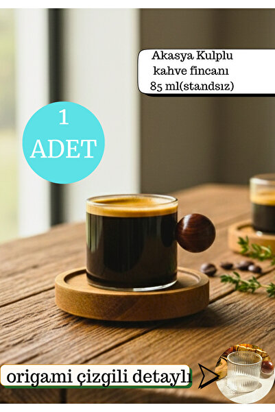 BRE HOME 1 adet AKASYA KULPLU ORİGAMİ DETAYLI KAHVE FİNCANI (85 ml)