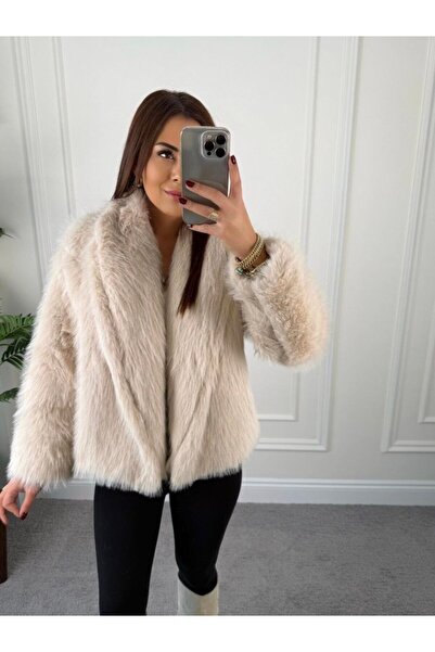 TİLLE Women's Zr Model Lined Shawl Collar Premium Faux Fur Coat