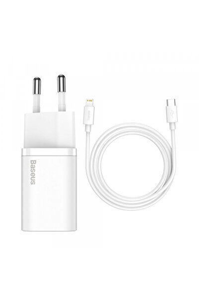 Apple Baseus Super Si Power Adapter with Lightning Cable, 20W, 3A, 1 x USB-C, White TZCCSUP-B02