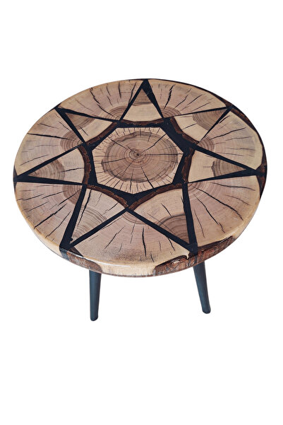 iDekor El Yapımı Doğal Ahşap & Epoksi Sehpa – Premium Tasarım Yan Sehpa