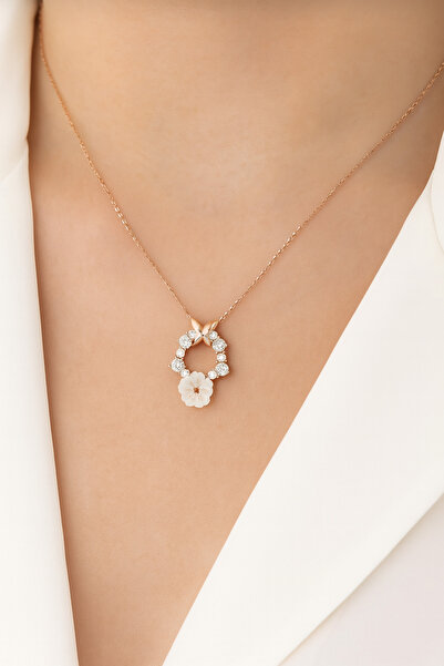 ÇEKİRDEK JEWELRY 925 Ayar Gümüş Manolya Çiçekli Kelebek Kolye