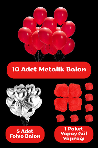 SkyPop 10'lu Metalik Balon, 5'li 45 cm Folyo Balon, 1 Paket Yapay Gül Yaprağı...