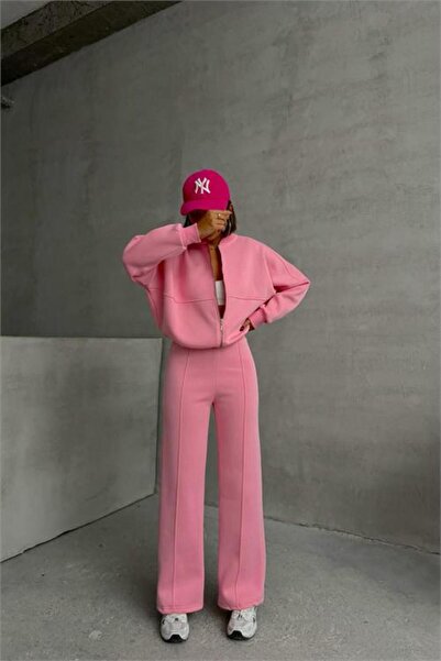 Neşeli Butik Women's Raced Three-Thread Tracksuit Set Gts018 - Pink