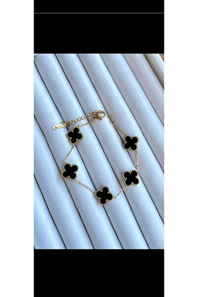 GN ACCESSORY Altın Renk VanClef 5'li Siyah Bileklik Sevgiliye Hediye, Hediye,...