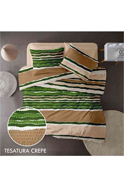Dormisete DHome Crepe Bed Linen Set 220x230 + 180x210 + 2x50x70 Beige-Green (Crepe Cotton)
