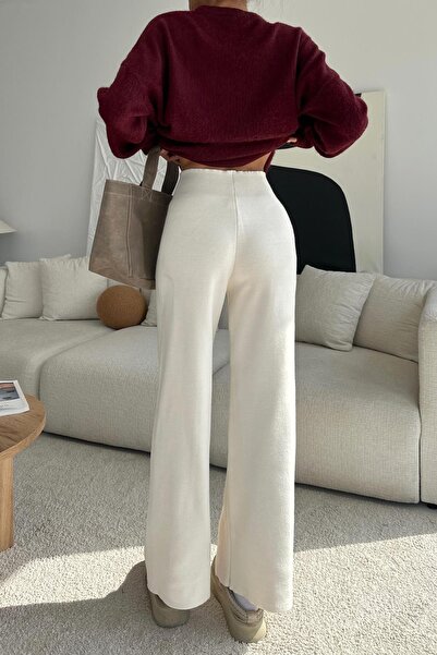 BELLA VESTA ATİELER Limited Edition Cream Color Premium Yarn Knitwear Knit Pants