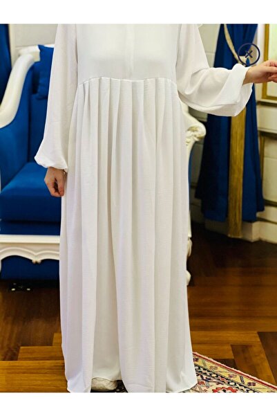 HANİQUE Ecru Teste Tur Dress-Hajj Umrah Dress-Ecru Ferace Dress-Ayrobın Dress