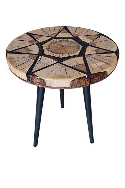 iDekor El Yapımı Doğal Ahşap & Epoksi Sehpa – Premium Tasarım Yan Sehpa