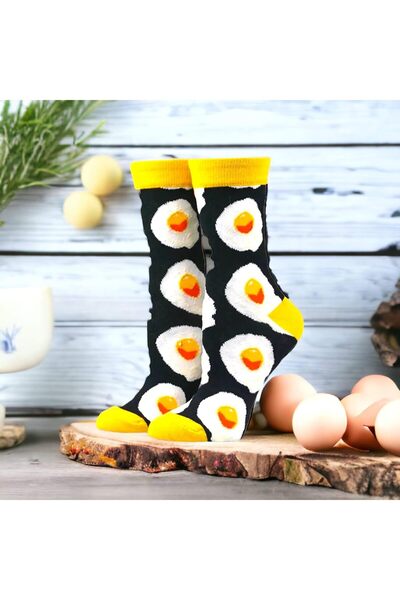 Generic Novelty Fried Egg Socks, Cotton Blend, Christmas Gift, Unisex UK 5-11 (Single Pair)