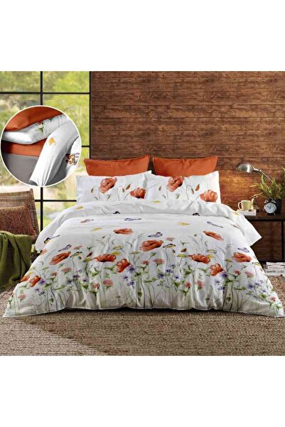 Dormisete DHome Renforce Bedding Set 220x230 + Duvet Cover 180x210 + 2 Pillowcases 50x70 (White-Orange)