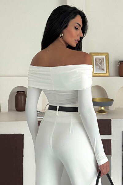 ZISHAN Women's Madonna Collar Knot Detail Long Sleeve Draped Blouse 10125