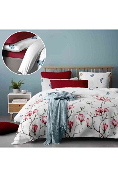 Dormisete DHome Renforce Magnolia Tree Bed Linen Set 220x230 + 180x210 + 2x50x70 Burgundy