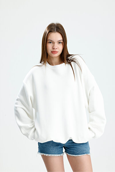 vikitekno Women's Crew Neck Side Pocket Basic Oversized Sweatshirt