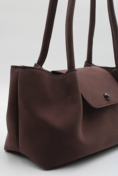 LASSO Women's Suede Nubuck Magnet Closure Hand, Arm and Shoulder Bag with Inner Compartment and Button Detail