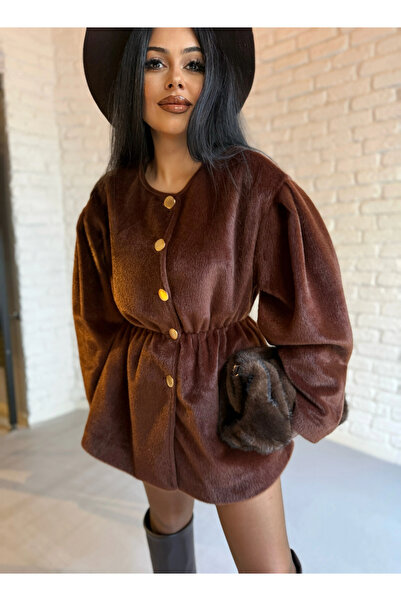 moneta boutique Jachetă de damă cu talie elastică din țesătură Fox cu nasturi...