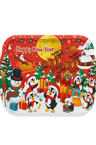 ATAGİFT HEDİYELİK New Year's Theme Metal Presentation Tray with Penguin, Chri...