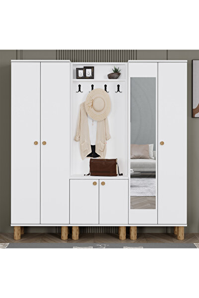 Kalender Dekor İzem-1-3-4 Bohem Ayaklı Aynalı Ayakkabılık Portmanto Vestiyer ...