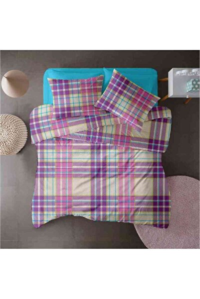 Dormisete DHome Crepe Crinkled Cotton Bed Set 220x230 + Duvet Cover 180x210 + 2 Pillowcases 50x70 (Blue-Purple